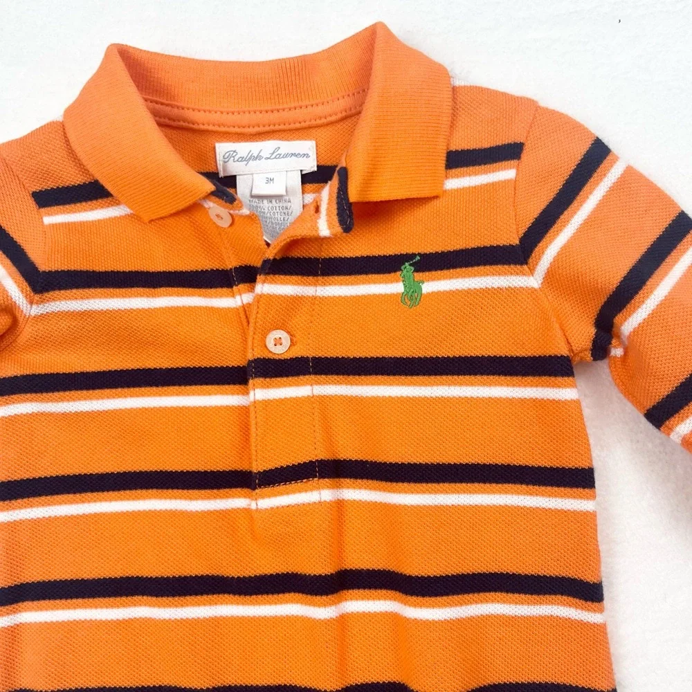 EUC Polo Ralph Lauren 3 Months Orange and Navy Striped Outfit